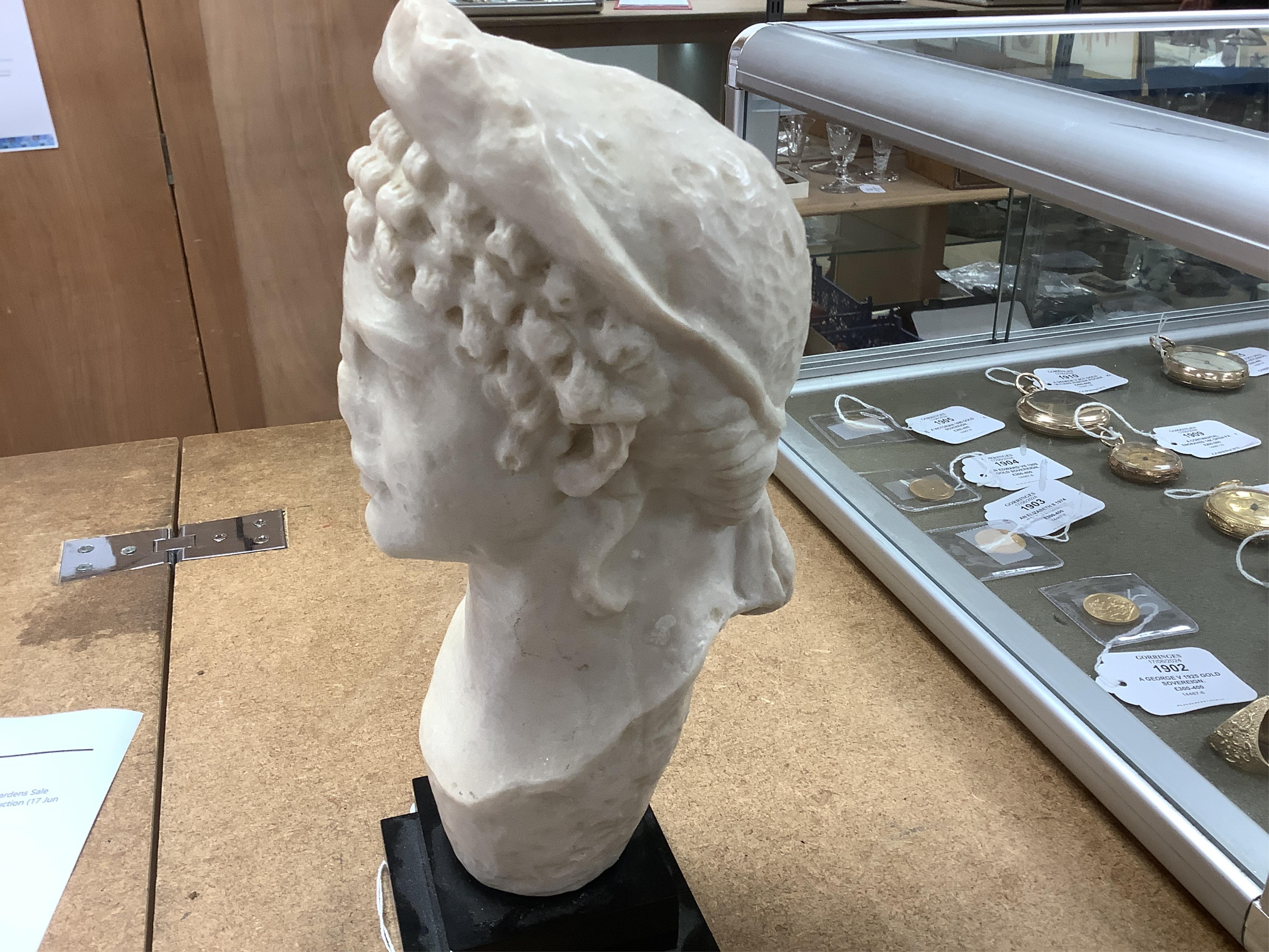 After the Antique, a marble composite bust of Agrippa the younger, 26.5cm high